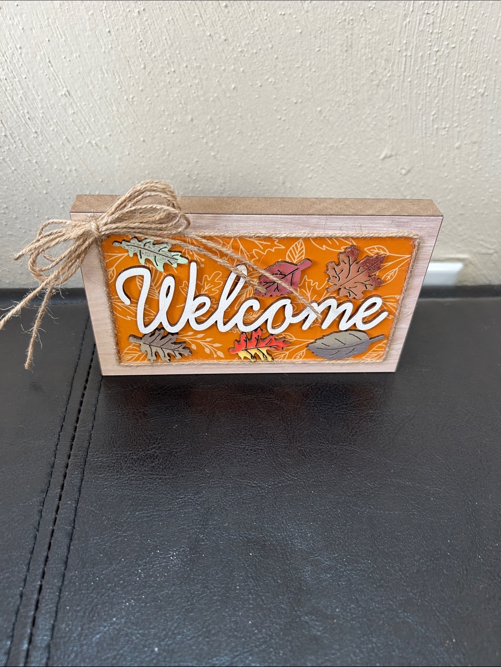 Handmade by my mom! Welcome Fall Tabletop Sign - Orange Leaf Design